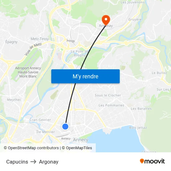 Capucins to Argonay map