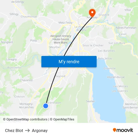 Chez Blot to Argonay map