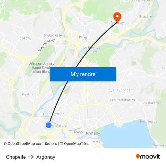 Chapelle to Argonay map