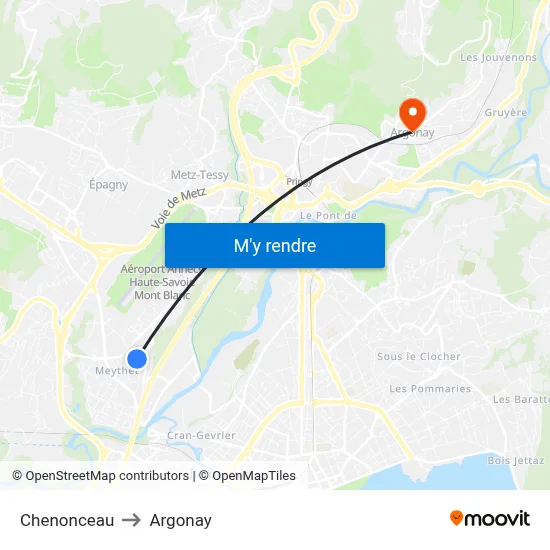Chenonceau to Argonay map