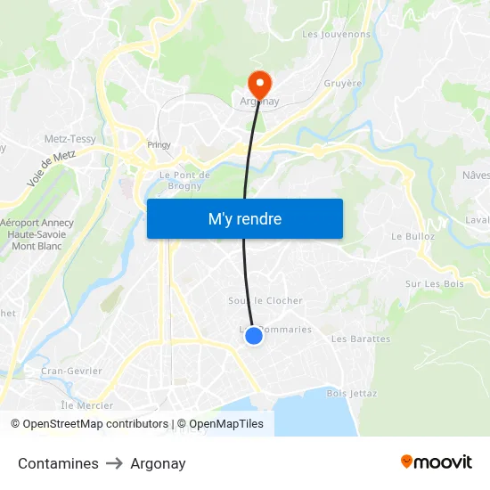 Contamines to Argonay map