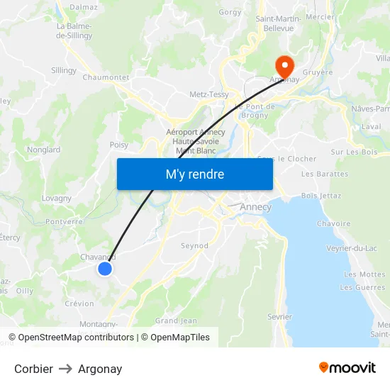Corbier to Argonay map