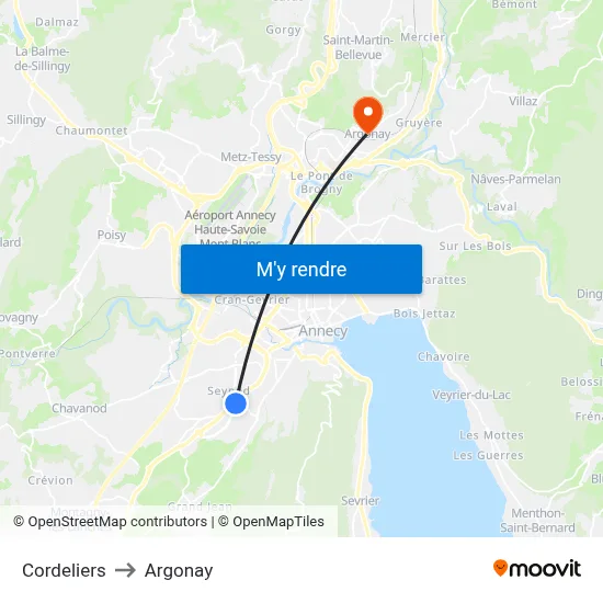 Cordeliers to Argonay map