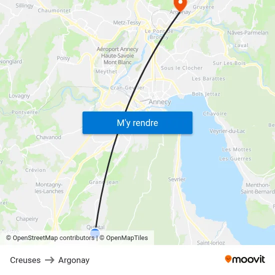 Creuses to Argonay map