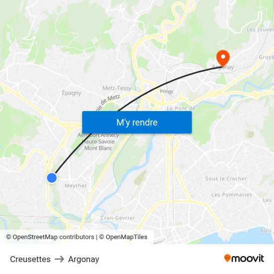 Creusettes to Argonay map