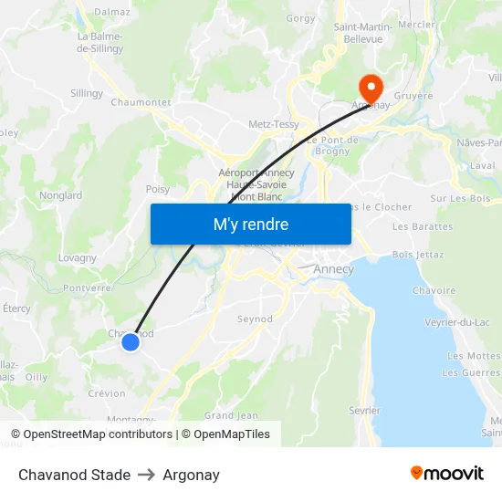 Chavanod Stade to Argonay map