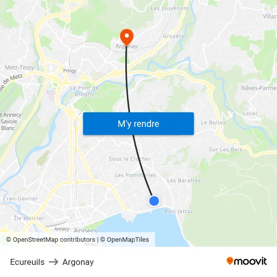 Ecureuils to Argonay map