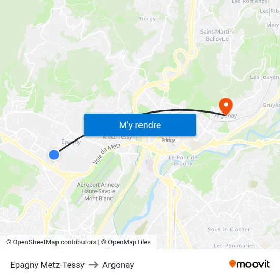 Epagny Metz-Tessy to Argonay map
