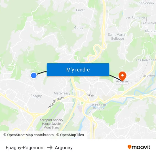Epagny-Rogemont to Argonay map