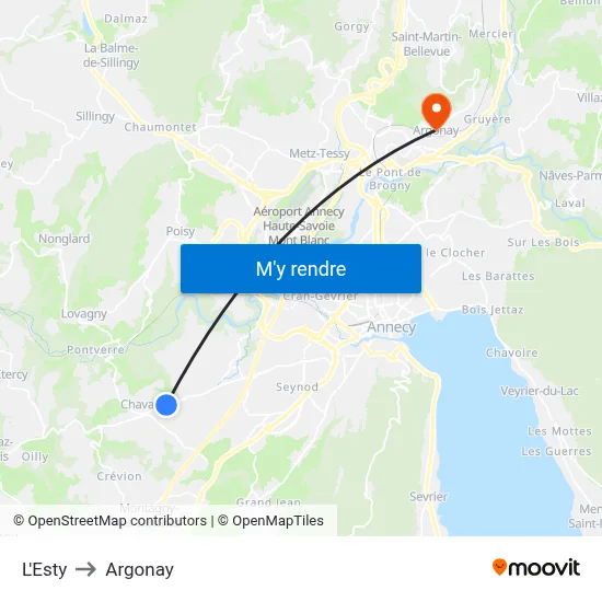 L'Esty to Argonay map