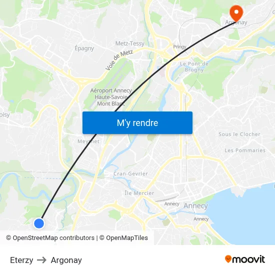 Eterzy to Argonay map