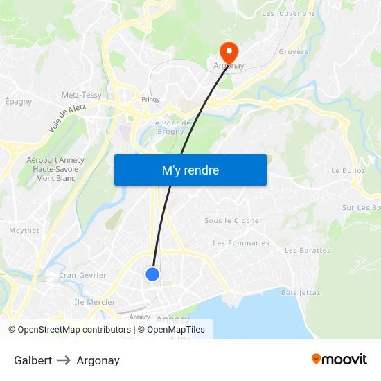 Galbert to Argonay map