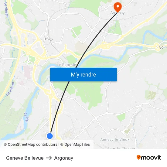 Geneve Bellevue to Argonay map