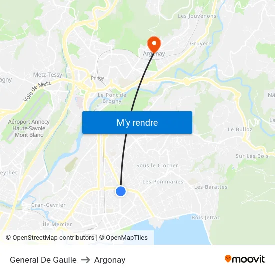 General De Gaulle to Argonay map