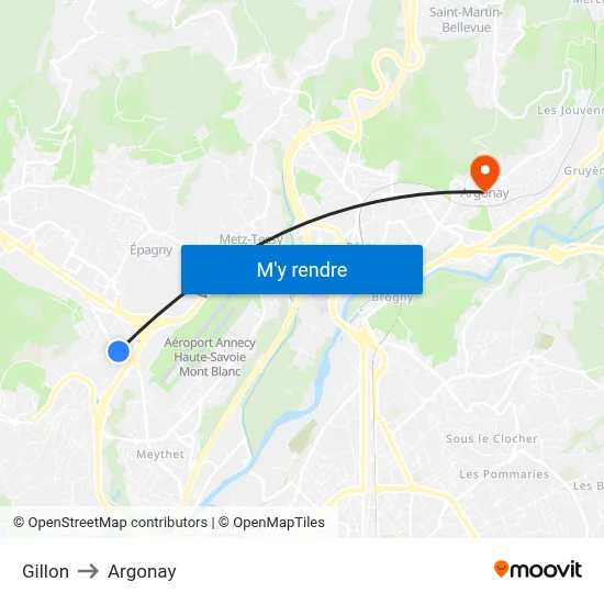 Gillon to Argonay map