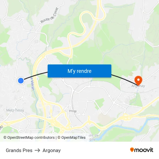 Grands Pres to Argonay map