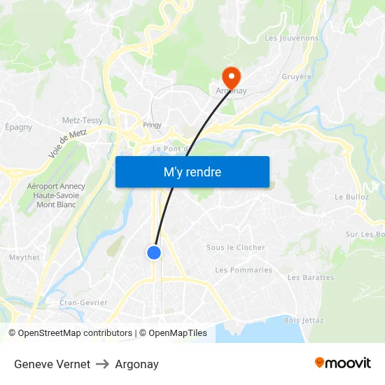 Geneve Vernet to Argonay map
