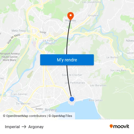 Imperial to Argonay map