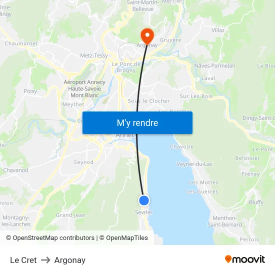 Le Cret to Argonay map