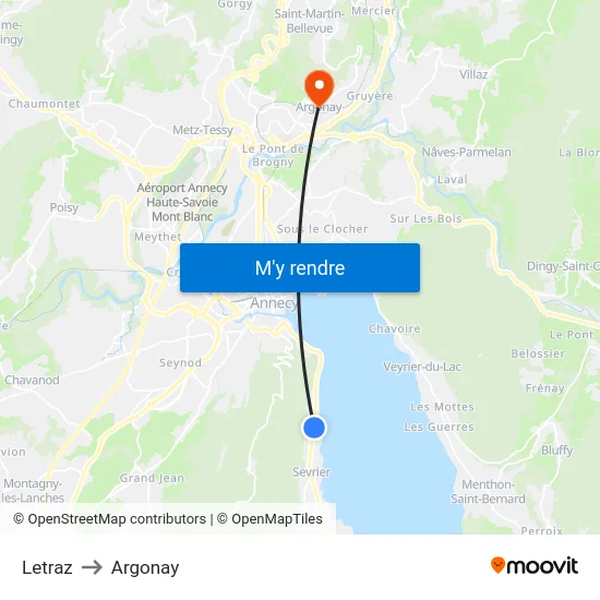 Letraz to Argonay map