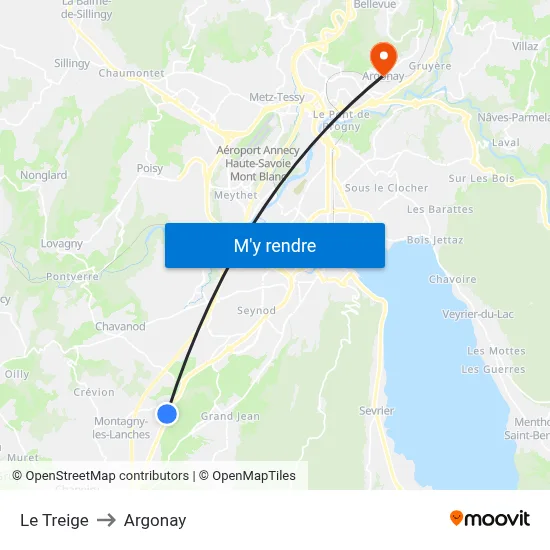Le Treige to Argonay map