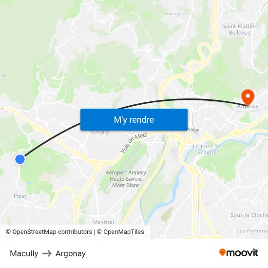 Macully to Argonay map