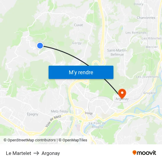 Le Martelet to Argonay map