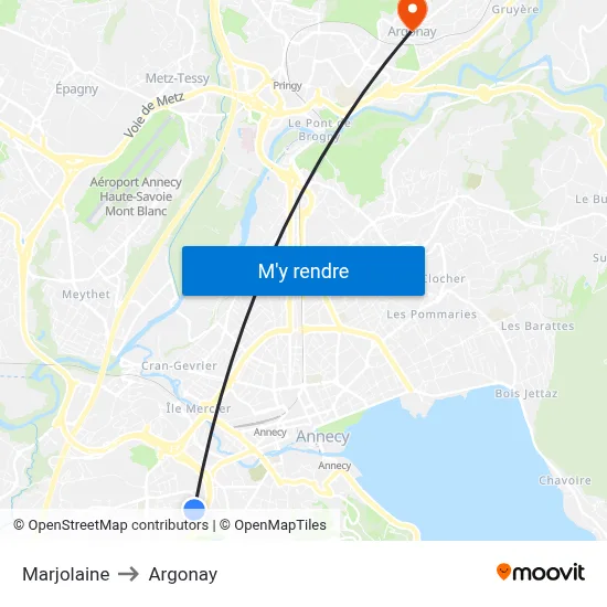 Marjolaine to Argonay map