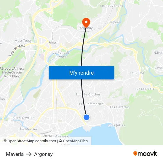 Maveria to Argonay map
