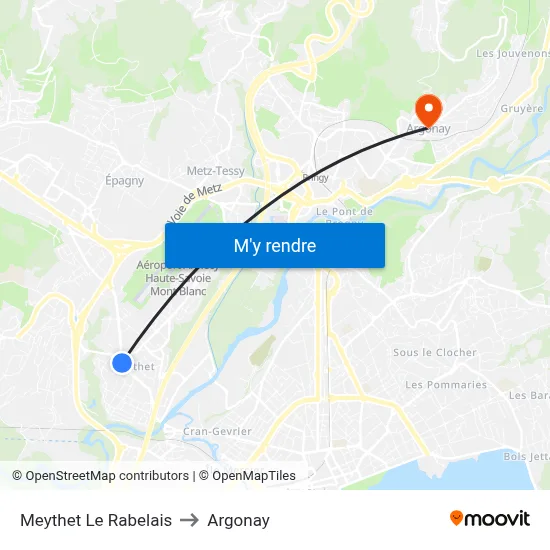 Meythet Le Rabelais to Argonay map