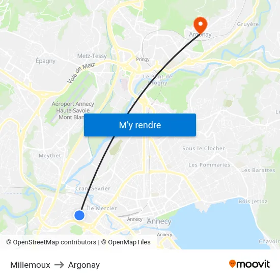 Millemoux to Argonay map