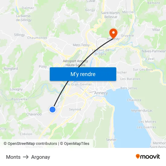 Monts to Argonay map