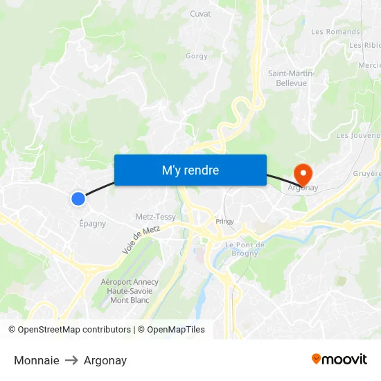 Monnaie to Argonay map