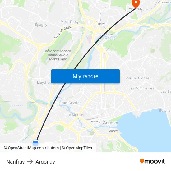 Nanfray to Argonay map