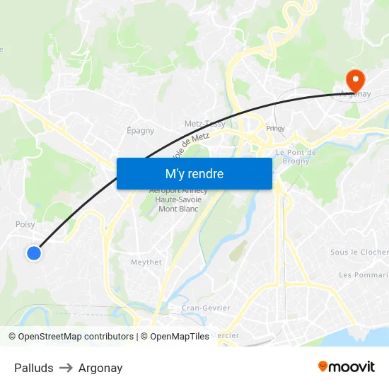Palluds to Argonay map
