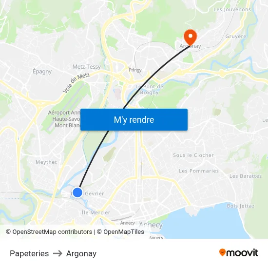 Papeteries to Argonay map