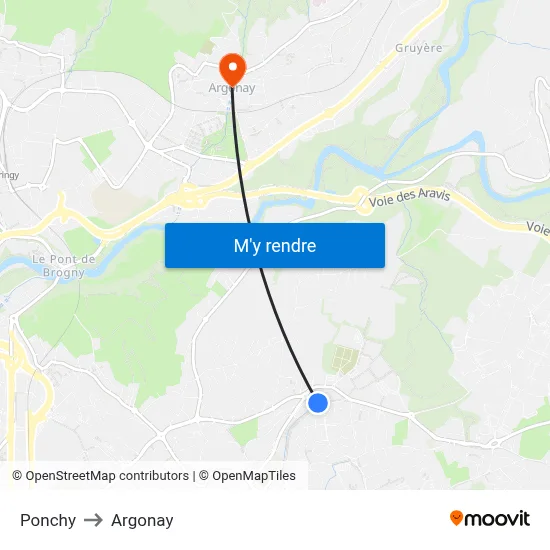 Ponchy to Argonay map