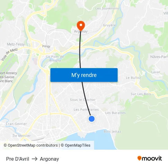 Pre D'Avril to Argonay map
