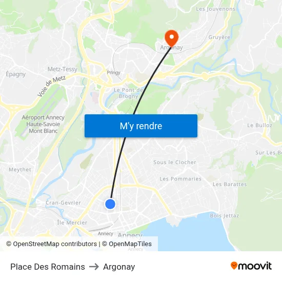 Place Des Romains to Argonay map