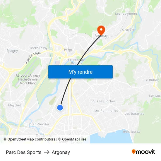 Parc Des Sports to Argonay map