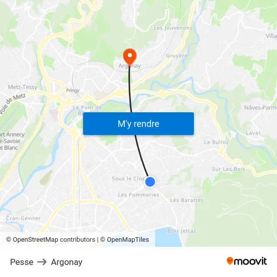 Pesse to Argonay map
