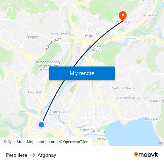 Perolliere to Argonay map