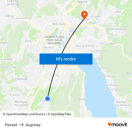 Pesset to Argonay map