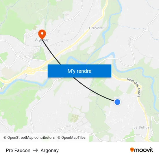 Pre Faucon to Argonay map
