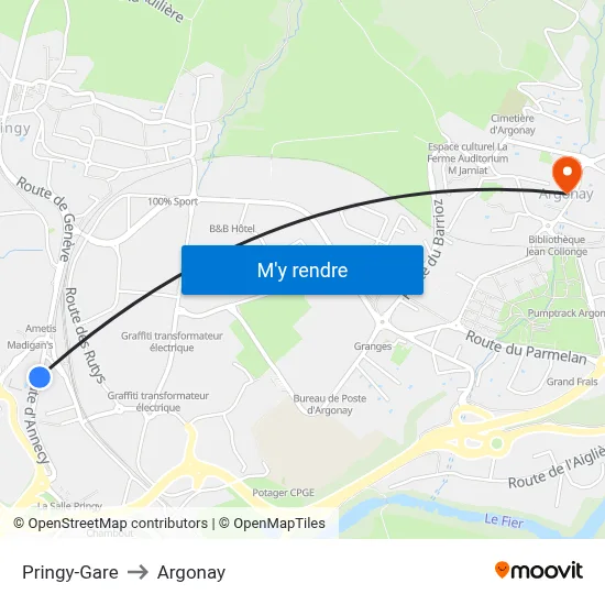 Pringy-Gare to Argonay map