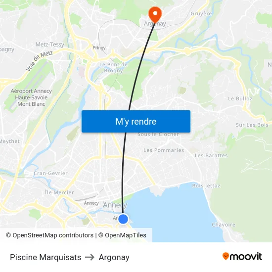 Piscine Marquisats to Argonay map