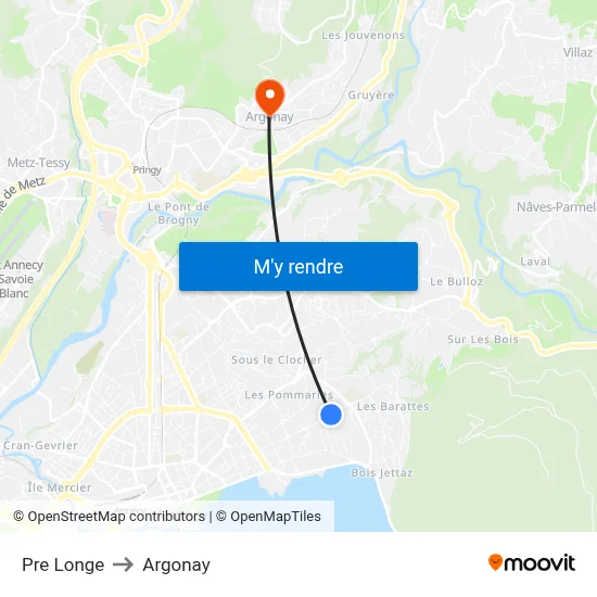 Pre Longe to Argonay map