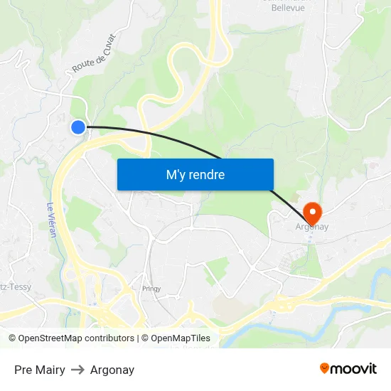 Pre Mairy to Argonay map