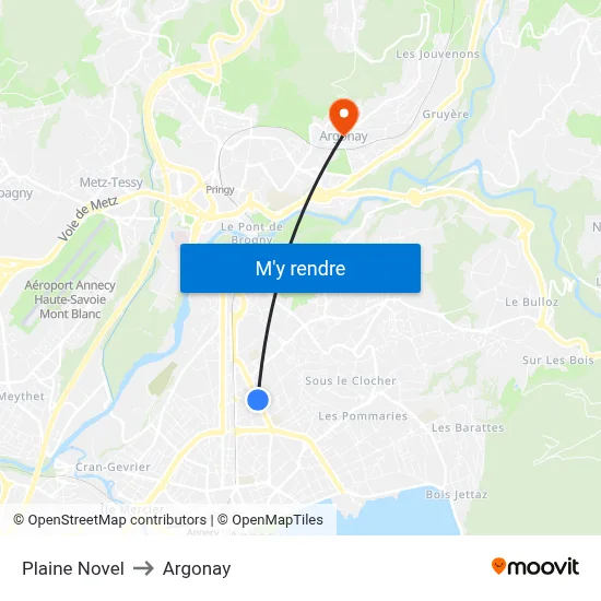 Plaine Novel to Argonay map