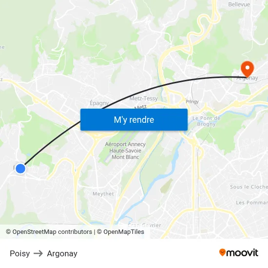 Poisy to Argonay map